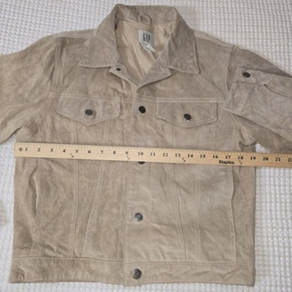 GAP Genuine Suede Leather Trucker Jacket Beige Tan Vintage 90s Men’s Small 100% - Picture 8 of 9